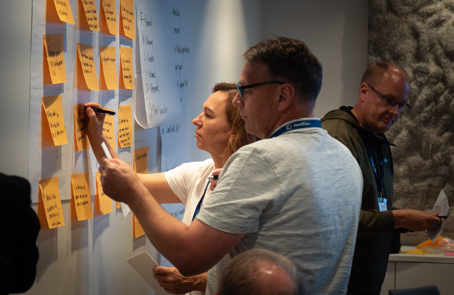 Man och kvinna skriver på postit-lappar