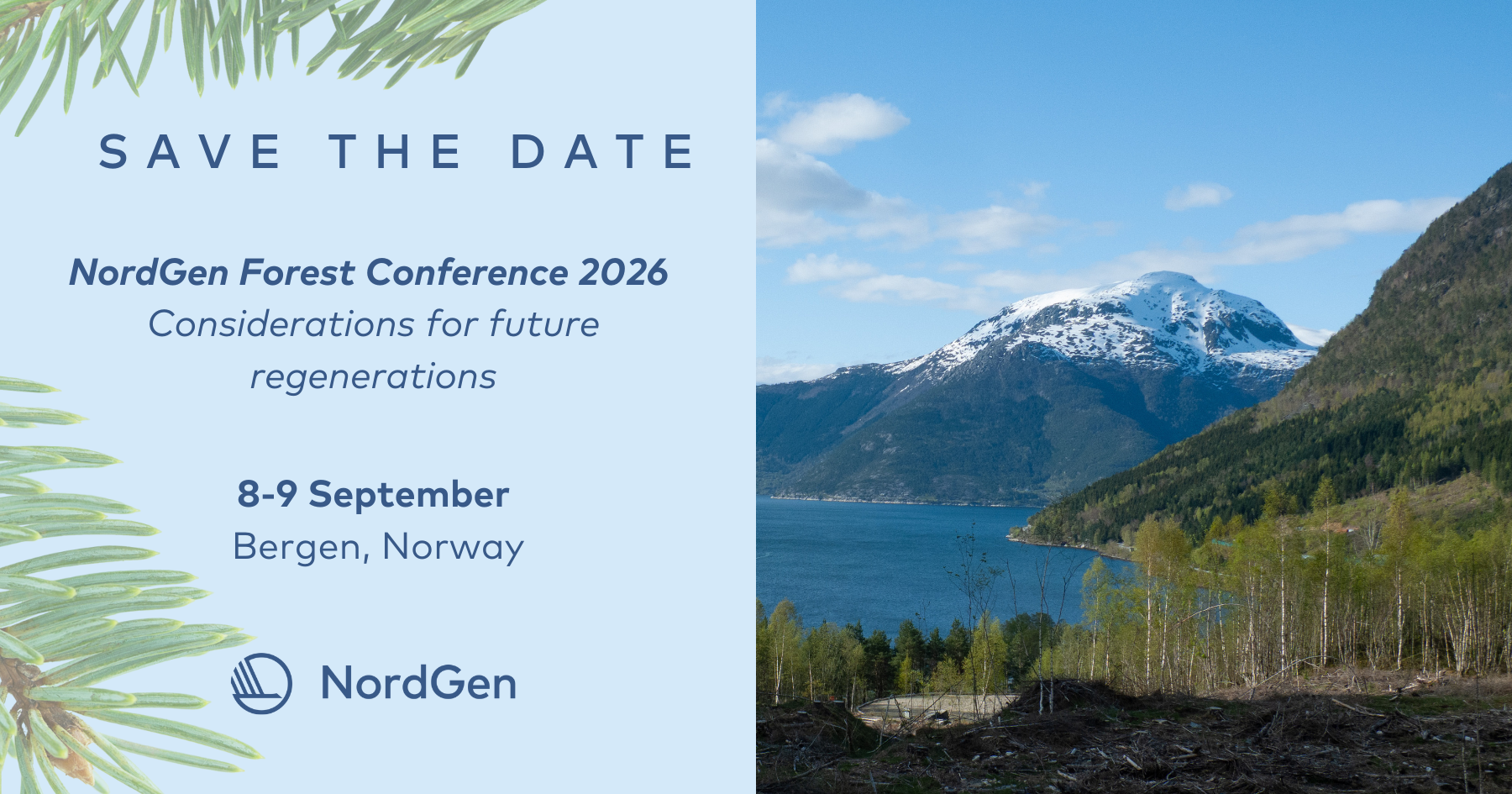 Collage with text and a landscape photo with mountains, a lake and forests.