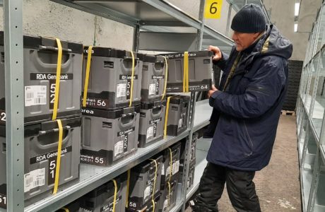 NordGen's Åsmund Asdal putting seed boxes from South Korea in place in the Seed Vault
