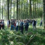 Foto som visar en grupp personer som står i lönskog